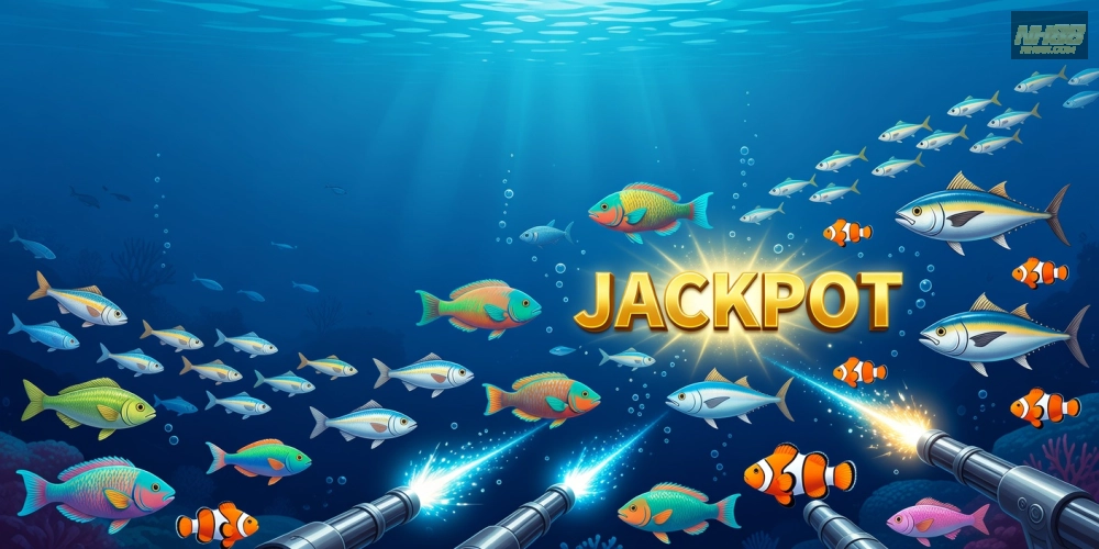Minh họa giao diện trò chơi bắn cá nổ hũ nh88 với hiệu ứng sống động và jackpot hấp dẫn