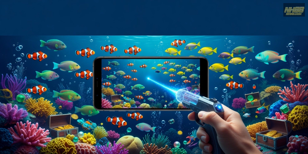 Minh họa khái niệm bắn cá online nh88 với giao diện game sống động và người chơi đang tham gia