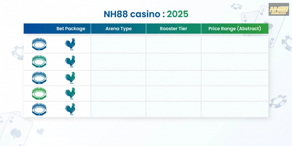 Bảng giá chi tiết các gói cược đá gà trực tiếp trên casino nh88 năm 2025