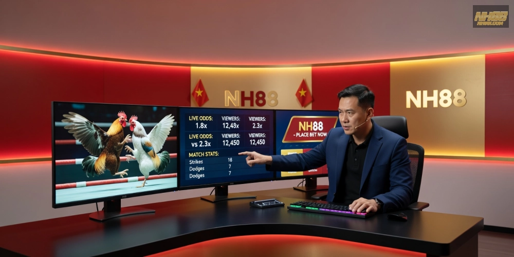Hình minh họa khái niệm đá gà bình luận viên nh88 với chuyên gia phân tích trận đấu.