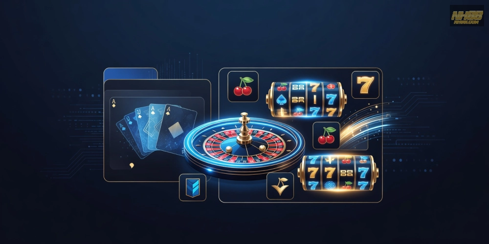 Hình ảnh minh họa khái niệm casino nh88 với giao diện hiện đại và các trò chơi phổ biến