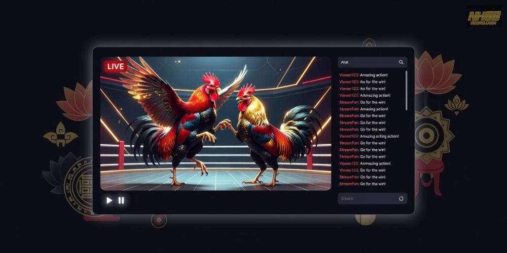 Minh họa khái niệm xem đá gà trực tiếp trên nền tảng nh88 với giao diện streaming hiện đại